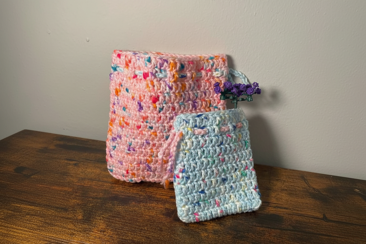Handmade Crochet Drawstring Pouch